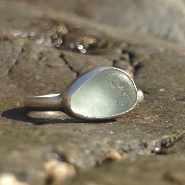 Seafoam blue Guernsey sea glass and sterling silver ring.