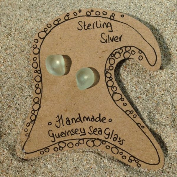 Guernsey sea glass earrings with sterling silver studs.