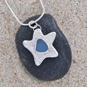 Blue Seaglass and Sterling Silver Starfish