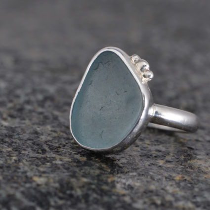 Light Blue Guernsey Sea Glass and Sterling Silver ring