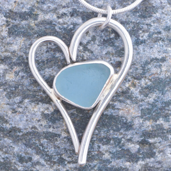 'Heart of Glass' signature pendant necklace made from Guernsey sea glass and sterling silver.