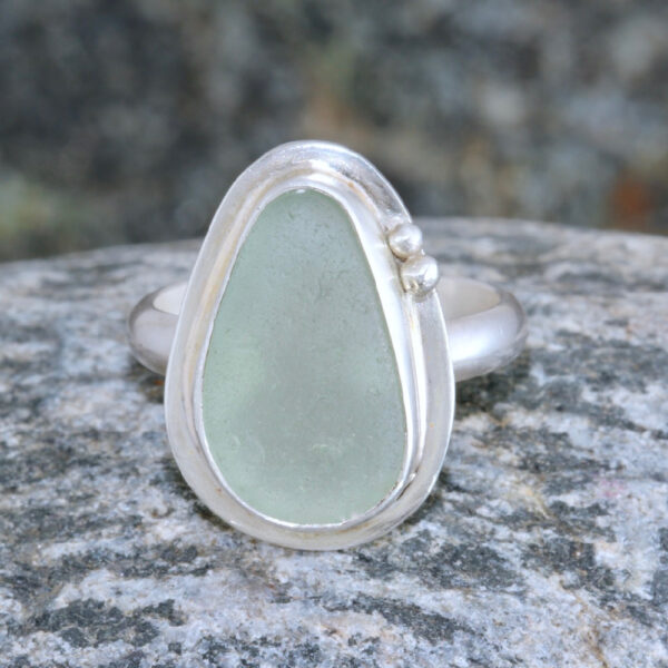 Seafoam Guernsey sea glass ring with sterling silver band.