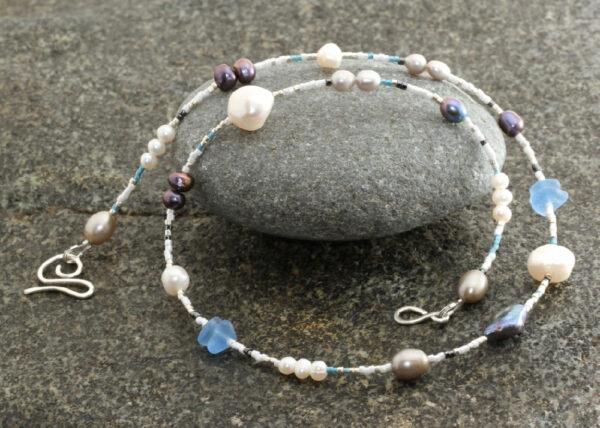 Les Houmets Sea Glass & Pearl necklace. Ocean Theme